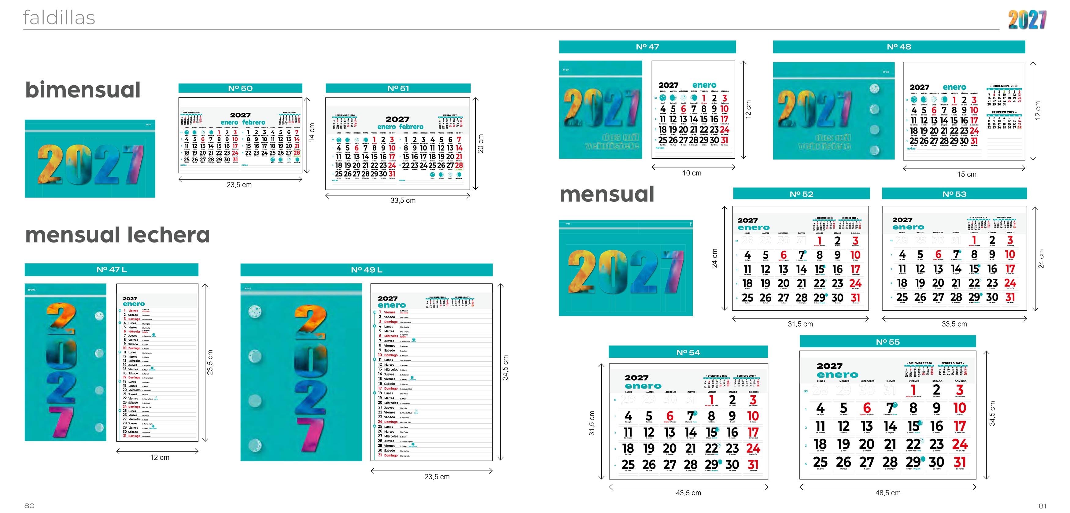 Calendarios de faldilla medidas