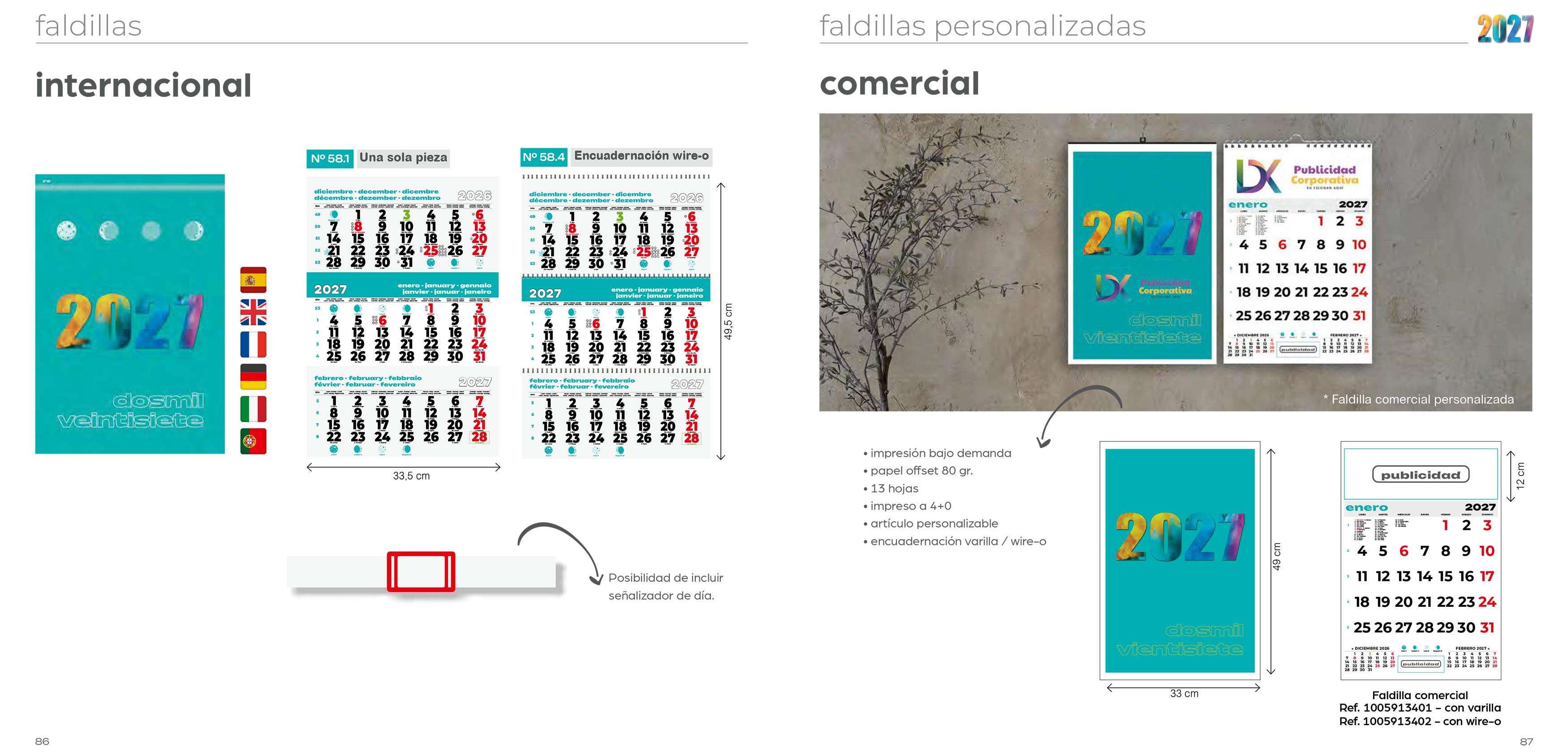 Calendarios de faldilla medidas