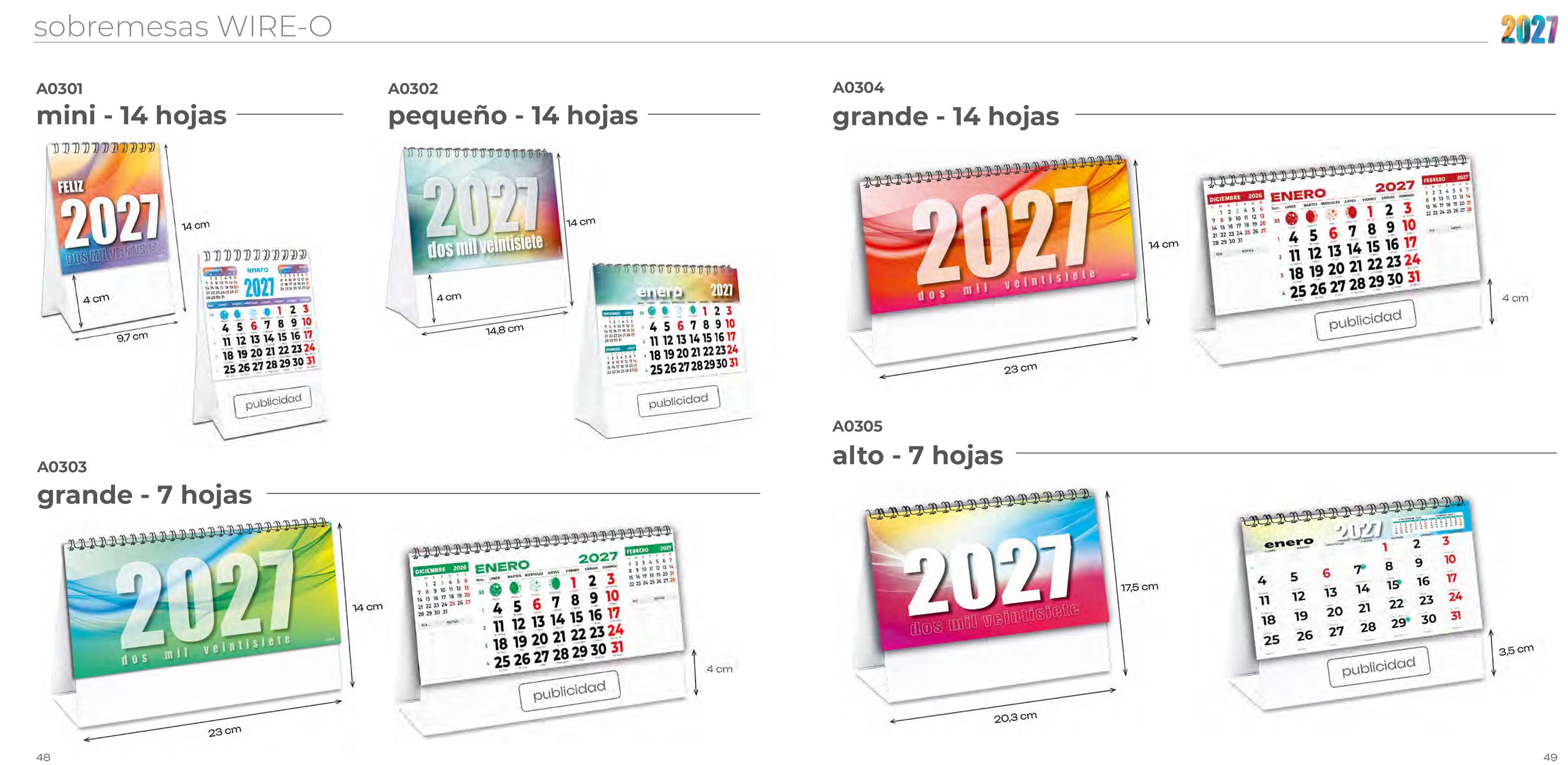 Calendarios de láminas medidas